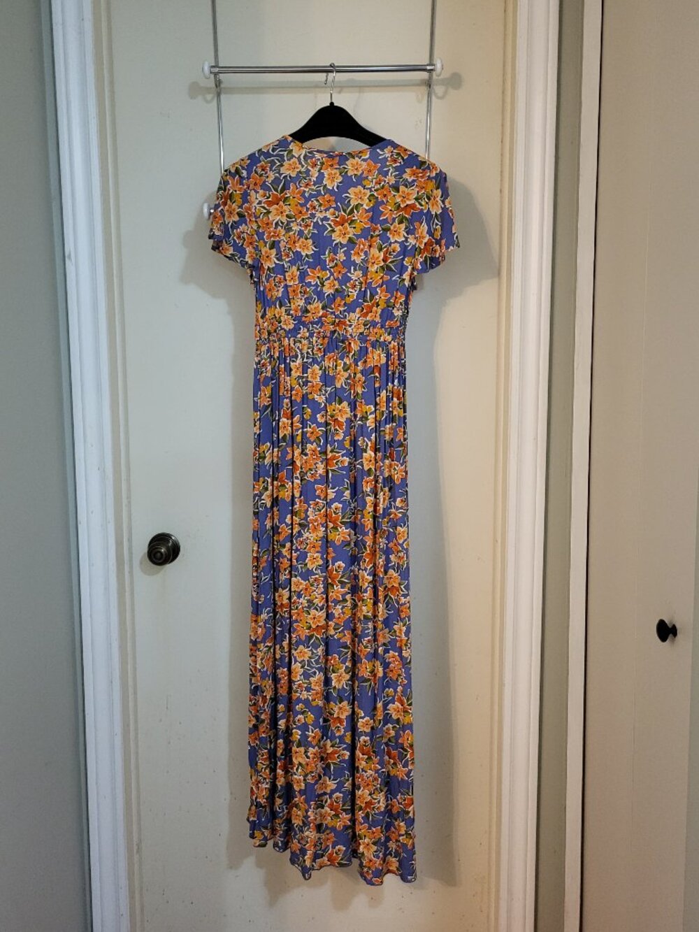 Patrons of Peace Maxi Sundress. Blue, Orange & white Floral. Size Small - Picture 7 of 16